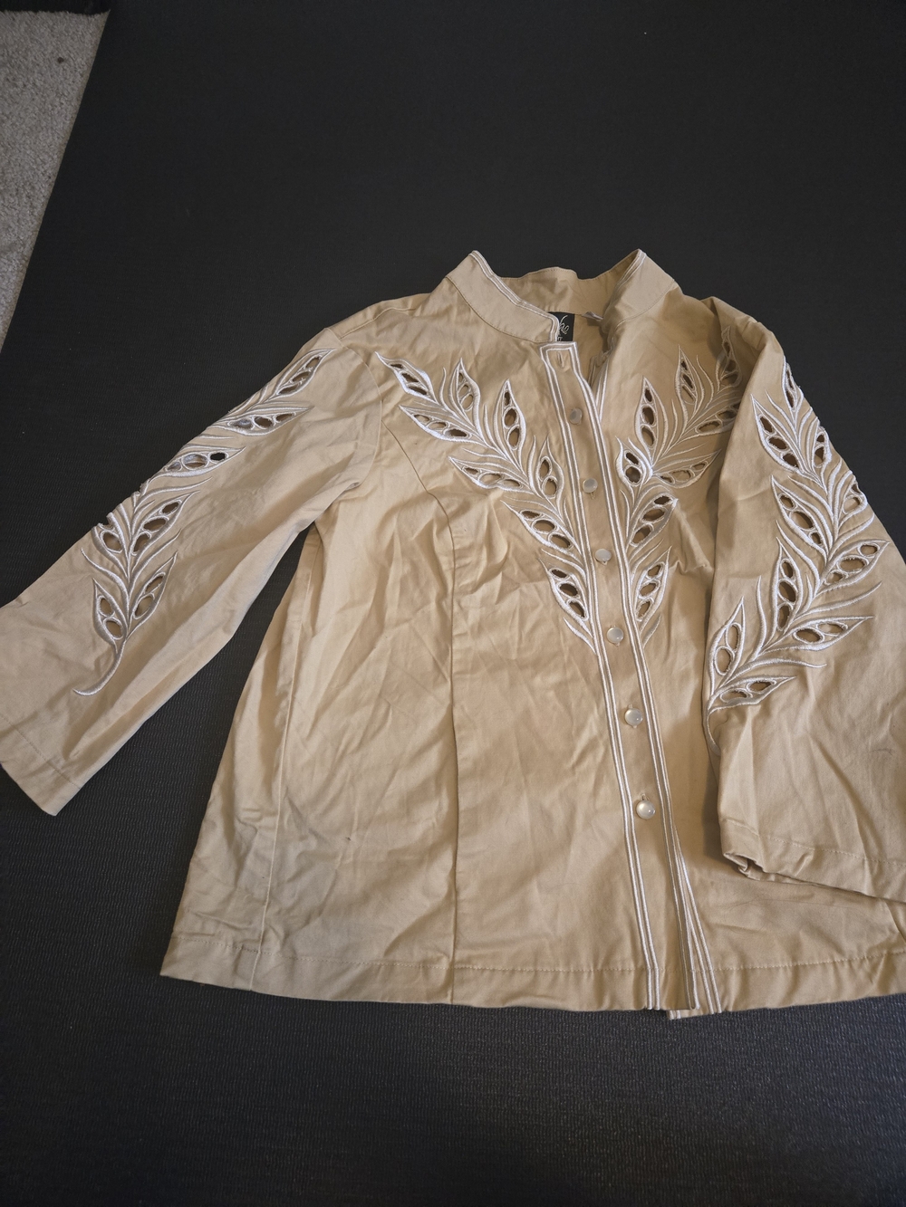 Bob Mackie Beige Embroidered Utility Jacket